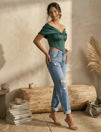 Emerald Grace Off-Shoulder Corset