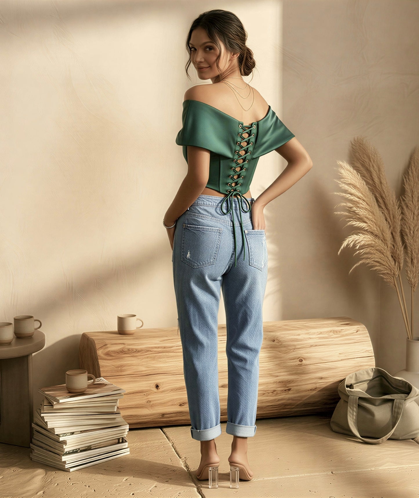 Emerald Grace Off-Shoulder Corset