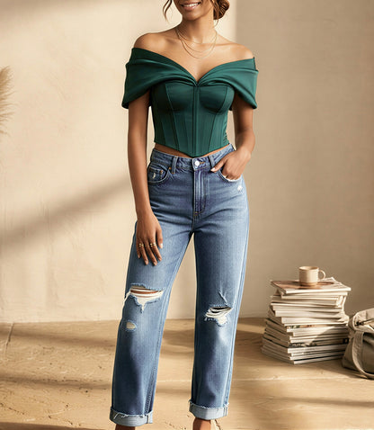 Emerald Grace Off-Shoulder Corset