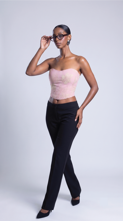 Rosy Bloom Corset - Hand Embroided With Zip